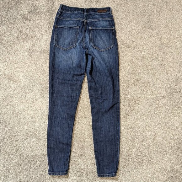 EXPRESS JEANS Dark Blue Distressed Denim High Rise Legging Jeans; Size 4R - Picture 2 of 4